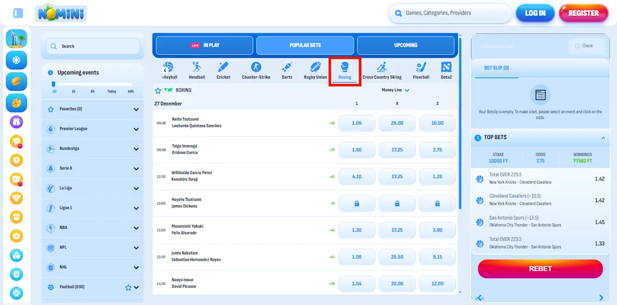 Nomini Sportsbook and Boxing Betting Screenshot